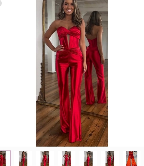 Cherley Pants - Elegant Cherley Red Strapless Satin Jumpsuit NWT. Size M.